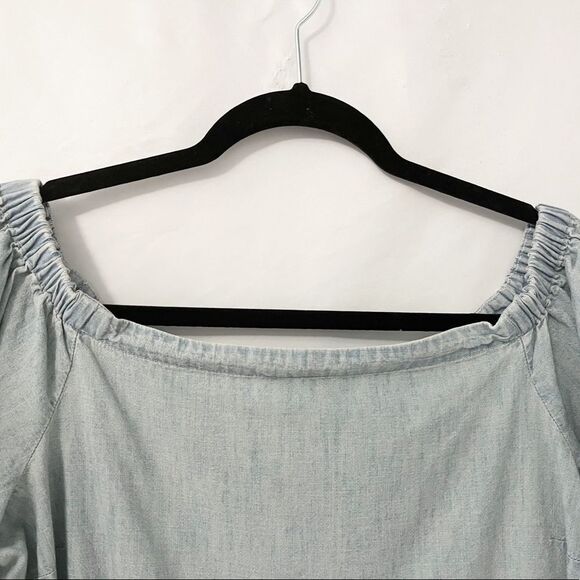 🟢Lauren Ralph Lauren Light Blue Chambray Off-The-Shoulder Top Size S - Picture 6 of 7